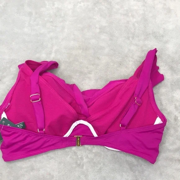 Lauren Ralph Lauren Fuchsia Flutter Top Bikini Size 10 New